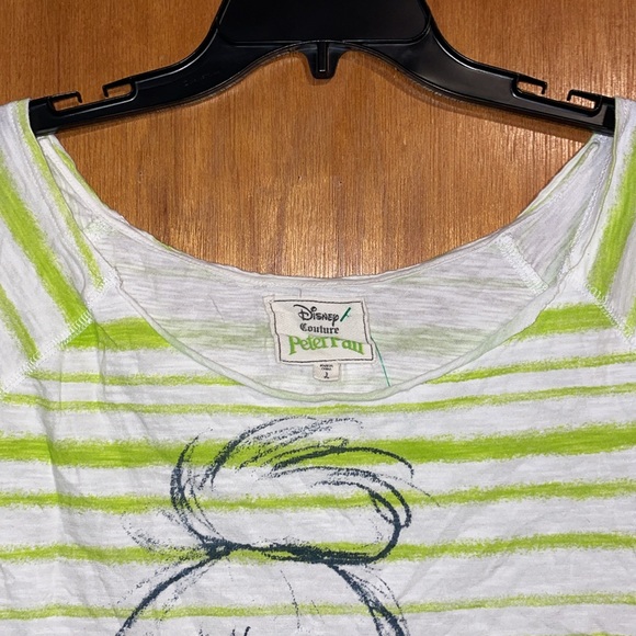 •DISNEY•COUTURE PETER PAN GREEN/WHITE "THINK TINK" BOAT NECK CROP TOP SIZE LARGE - Picture 5 of 9